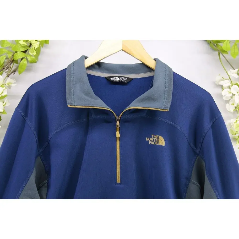 The North Face Men's Blue Gray Soft Shell Fleece Pullover 1/4 Zip Lightweight L